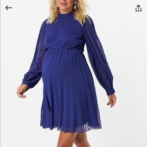 ASOS Maternity Navy Blue Long Sleeve Pleated Dress